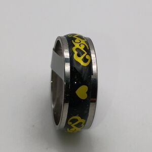 Stainless Steel Black and Yellow Heart Ring Band Size 8.5
